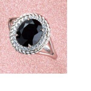 Stainless Steel Faceted Onyx Halo Ring - 7